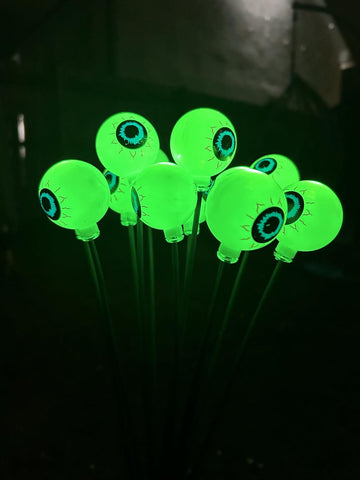 Solar Powered Halloween Eyeball Garden Lights, 12-Piece Green LED Stake Set, IP65 Waterproof Outdoor Lawn and Pathway Decorations.