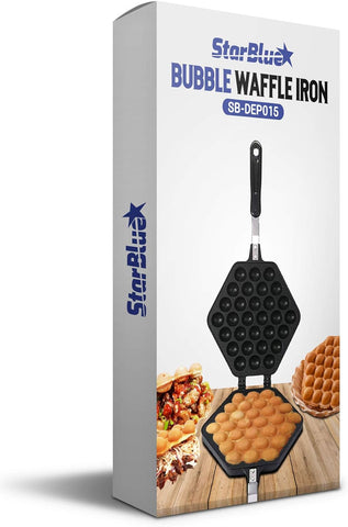 StarBlue Bubble Waffle Maker Pan – Nonstick Egg Waffle Pan with Heat-Resistant Handle, Includes Free Recipe Ebook & Tongs