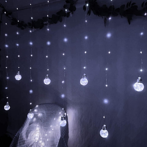 Wishing Ball Curtain Lights 200 LED Fairy Globe String with Remote – White