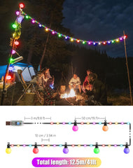 Festoon lights illuminating a patio during a party

