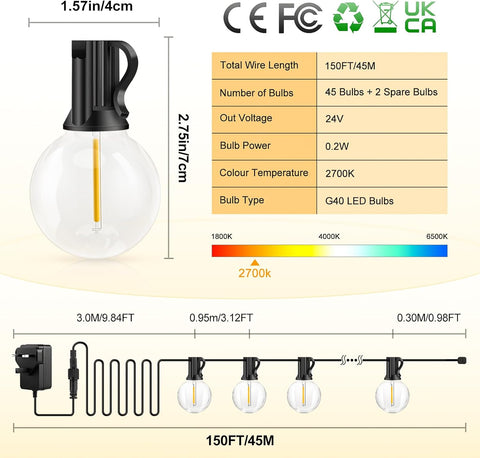 LED light bulb set with specifications and dimensions on a beige background