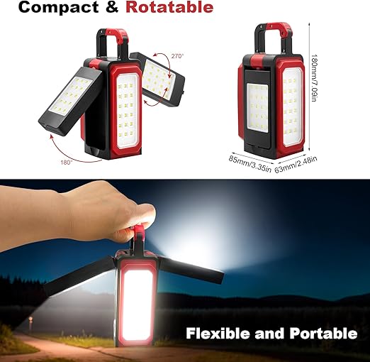 Rechargeable Work Light, 3000 Lumen LED Work Lights with Magnets, Multifunctional Waterproof and Portable LED Flood Light with Powerbank for Workshop, Garage, Camping or Home Emergency