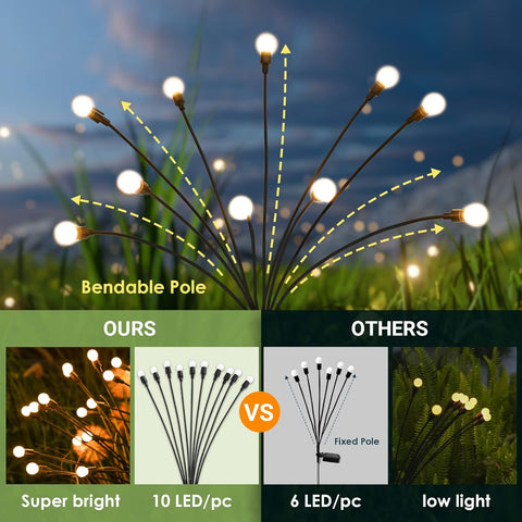 Solar Lights Outdoor Garden, 6 Pack 60 LED Firefly Outdoor Garden Lights Waterproof, Solar Powered Swaying Light for Pathway, Yard, Patio Decoration (Warm White)