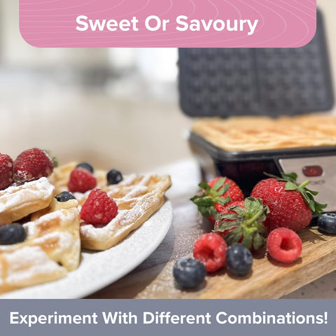 Two Slice Deep Fill Waffle Maker – Non-Stick Plates, Adjustable Temperature, Stainless Steel, Cool Touch Handle, 1000W UK