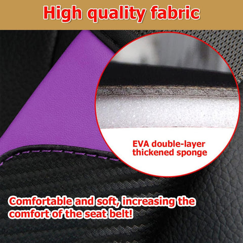 Car Seat Belt Cover Carbon Fiber Leather Shoulder Pads Purple 2PCS