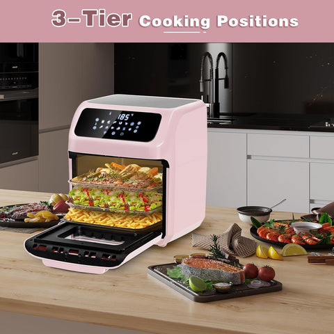 12L Air Fryer Oven with Rotisserie – 12 Presets, 1800W, 90-Min Timer, Oil-Free Cooking, 6 Accessories, Pink