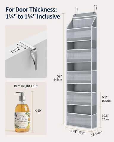 Yecaye 5-Tier Over Door Storage Organiser, Grey – Hanging Shelves with Mesh Windows for Space-Saving Home Organisation