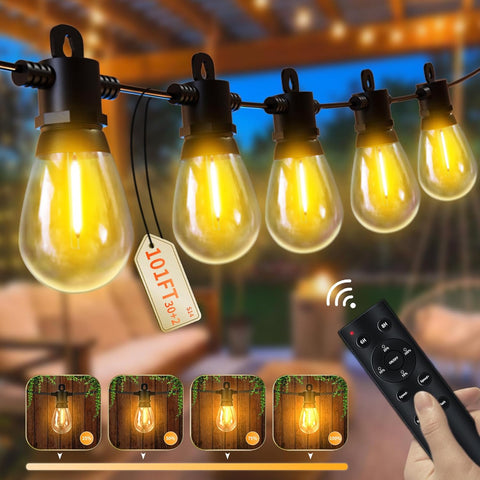 Pogestrand 30M Festoon Lights Outdoor 24V with Remote, 32 LED Bulbs