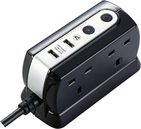 Masterplug Heavy Duty Four Socket Surge Protected Extension Lead with 2 USB Ports, 1 Metre, Black