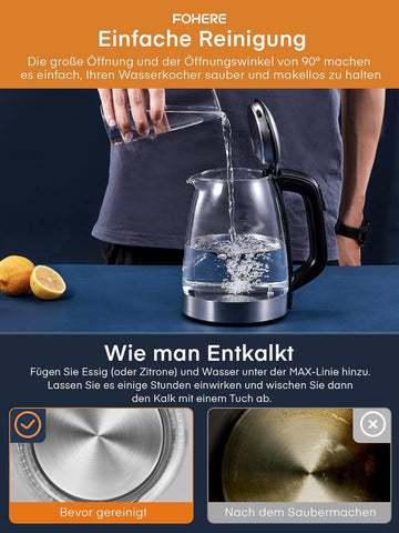 Electric Kettle 1.7L Glass, 2200W Fast Boil, 5-Color LED, Keep Warm, Auto Shut-Off, Temperature Control, Quiet Boiling –