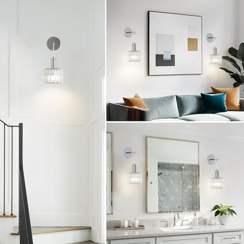 Battery Operated Crystal Wall Lights Set of 2 with USB Bulbs