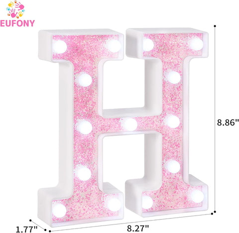 Pink Glitter LED Marquee Letter H – Battery Powered