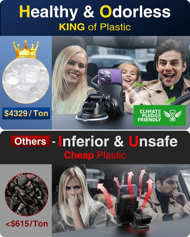 VANMASS 2025 Black Car Phone Holder with Upgraded Suction & Vent Clip