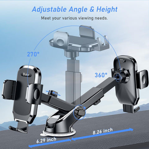 Blukar Black Car Phone Holder – Adjustable 360° Mount with Strong Suction