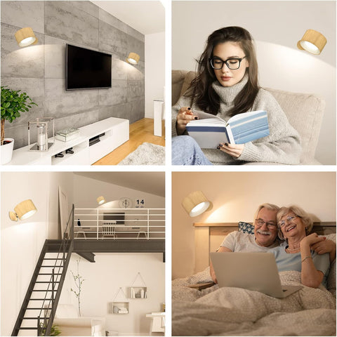 LED Wall lamp with Rechargeable Battery Operated, Touch Control 3 Brightness Levels 3 Color Modes Wall Sconces 360° Free Rotation Mordern Dimmable