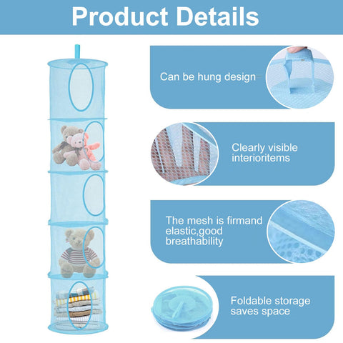 Hanging Mesh Storage Basket, 2 Pack, 5-Tier Foldable Toy Organiser in Pink – Make Room for More Play
