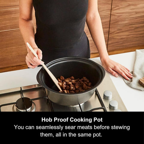 3.5L Sear & Stew Slow Cooker Aluminium Pot Hob Proof Easy Clean Black
