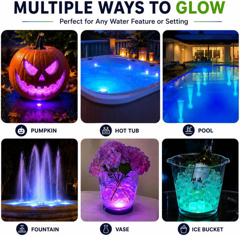 GlowTub V1 LED Bath & Spa Light with Remote Control – Waterproof Colour Changing Underwater Bath Light with 16 Colours, Dimming & Strobe Effect