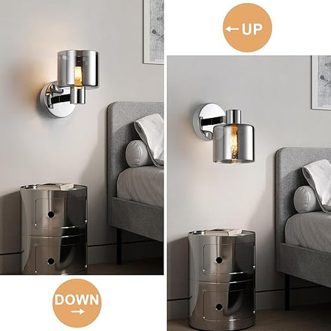 Elegant Chrome Wall Light - Modern Design with Smoked Grey Glass Shade