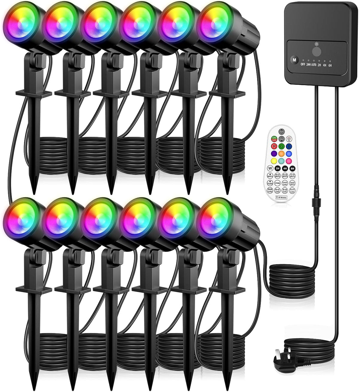 RGB Garden Spotlights Mains Powered 12-in-1 Color Changing Outdoor Lights