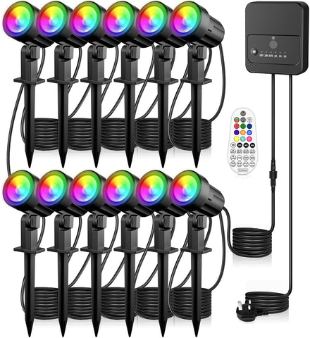 RGB Garden Spotlights Mains Powered 12-in-1 Color Changing Outdoor Lights