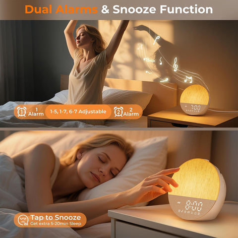 Famgoods Sunrise Alarm Clock Wake-Up Light – Bluetooth 5.3, Dual Alarms, 18 Lighting Modes & Natural Sounds – Make Waking Up Feel Less Like a Chore