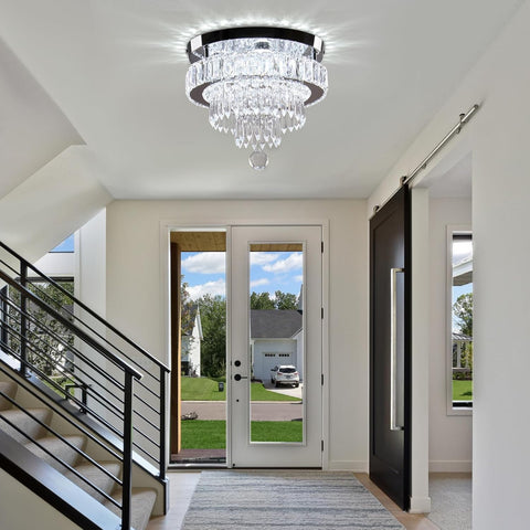 11.8" Crystal LED Ceiling Light Modern Dimmable Flush Mount Chandelier
