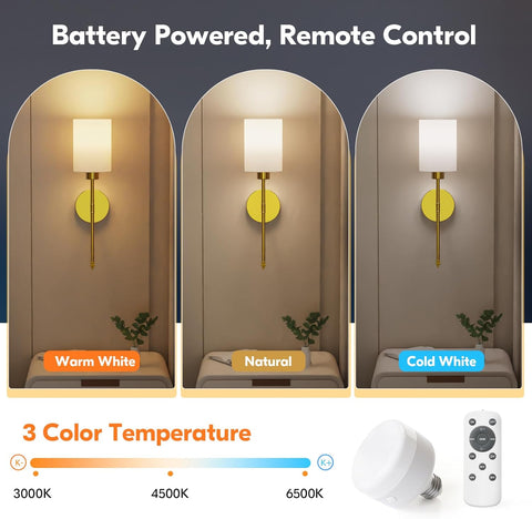 Battery Operated Wall Lights Gold Rechargeable with Remote