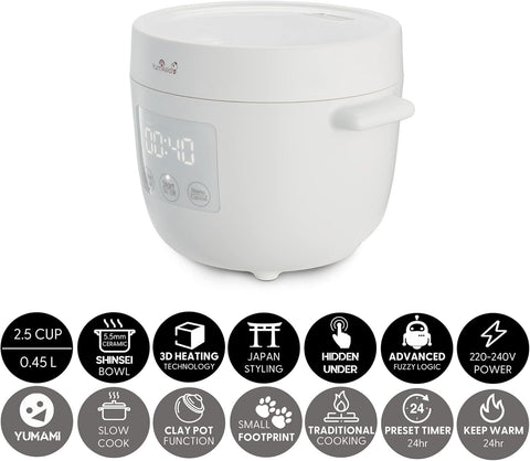 Yum Asia Tsuki Mini Rice Cooker – Pebble White – 2.5 Cups – Ceramic Bowl