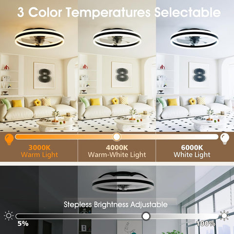 50cm Ceiling Fan with Light & Remote – 6 Speeds, 3000K-6500K Dimmable LED, Quiet Smart Ceiling Fan for Bedroom & Living Room (Black)
