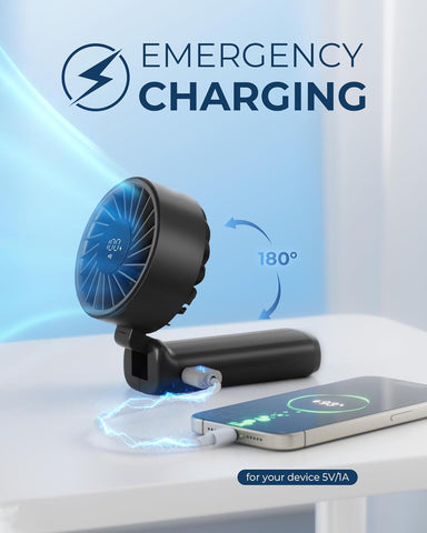 Handheld Fan, Portable Fan with 4000mAh Rechargeable Battery, LED Display Hand Fan with 6 Speeds, Mini Fan 180° Foldable for Home Office Travel Outdoor Bedroom