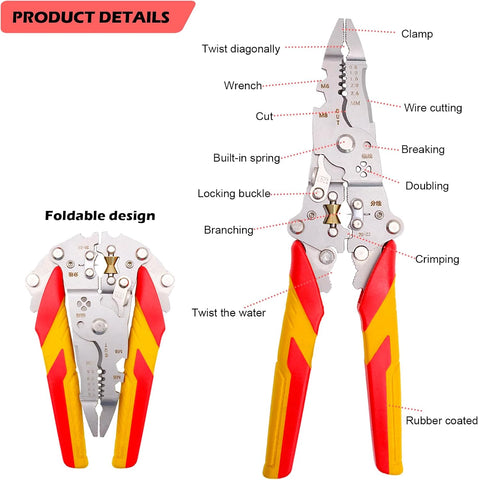 9 in 1 Multifunctional Wire Stripper Tool - Professional Electrician Pliers Set for Electrical Installation | Cable Stripping, Cutting, Crimping | Compatible with AWG 10-24 Wires