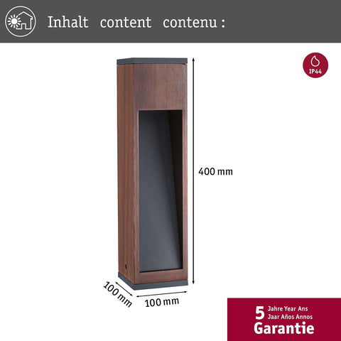 Paulmann 94677 LED outdoor luminaire bollard light Trabia IP44 400mm rectangular incl. 1x3.5 watt outdoor wood 3000K GU10