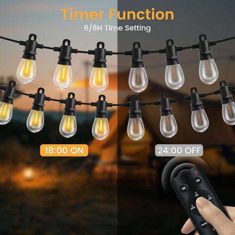 Pogestrand 30M Festoon Lights Outdoor 24V with Remote, 32 LED Bulbs