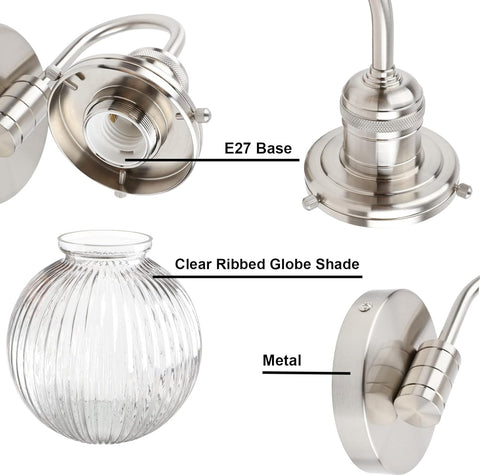 Retro Glass Ribbed Wall Light E27 Industrial Sconce