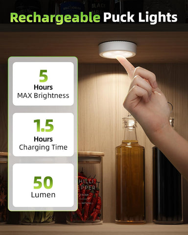 EZVALO LED Puck Lights 2 Pack – Rechargeable Touch Lights with 3 Colour Temperatures for Kitchen Cabinets, Wardrobes & Shelves - Put Light Exactly Where You Need It