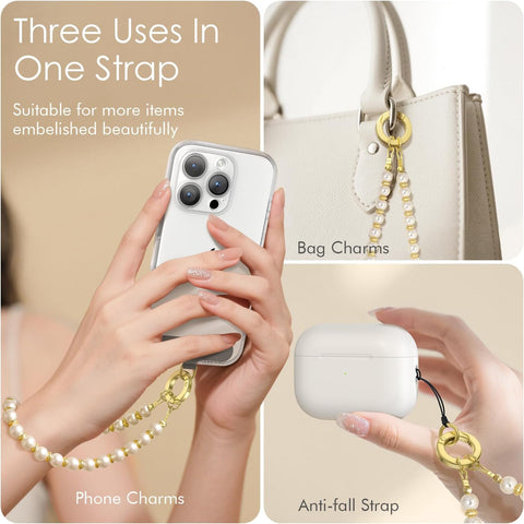 Pearl Gold Beaded Phone Charm Strap