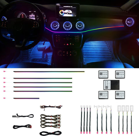 18-in-1 Car Interior Ambient Lights – 128 Colour RGB LED Fibre Optic Strip with APP Control, Music Sync & Multi-Mode Neon Lighting for All Cars