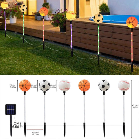Solar Garden Sports Ball Theme Party Stake Lights Soccer Basketball Football Baseball Mixed LED Landscape Path Lights Indoor/Outdoor Christmas Festival Home Patio Decoration Lamps