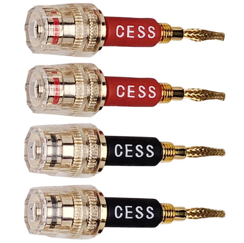 220 Pin Banana Plug to 4mm Female Banana Jack/Speaker Wire, 4 Pack (Braided-Type to 4mm)