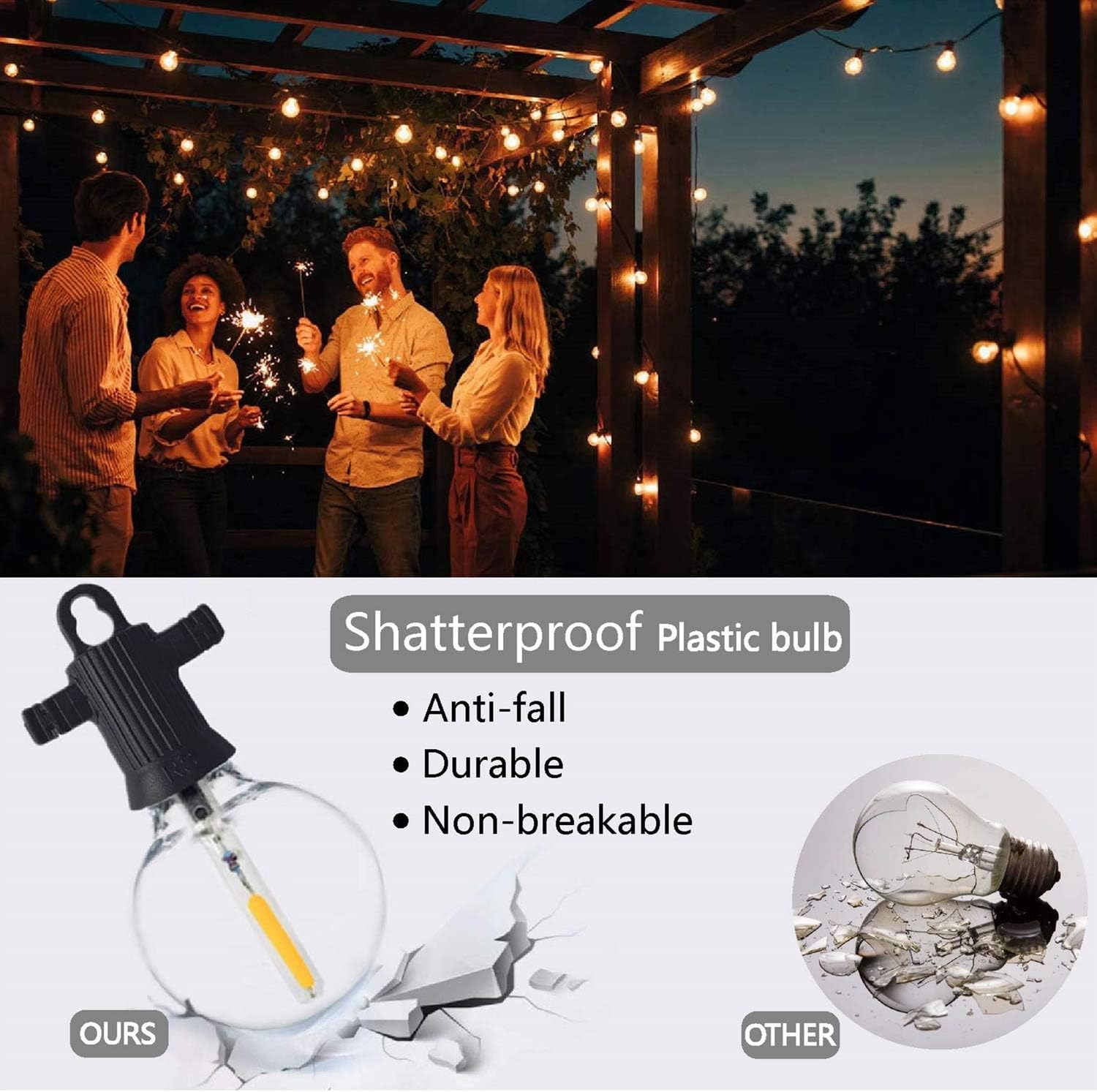 Festoon Lights Outdoor 45M, Outdoor String Lights Mains Powered with 73+3 Plastic Shatterproof Bulbs(3 Spare), Waterproof IP65 Garden Lights for Backyard Outside Patio Pergola Party Wedding
