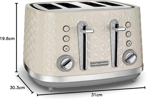 Morphy Richards Vector 4 Slice Toaster 1800W – Cream High Gloss Geometric Design with Variable Width Slots, Defrost, Reheat & Crumb Tray