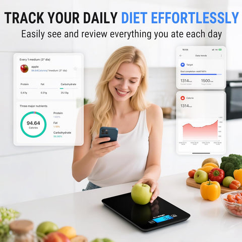 K780 Smart Bluetooth Kitchen Scales with Nutrition Calculator, 5kg/11lb Food Scale for Cooking, Diet & Weight Loss