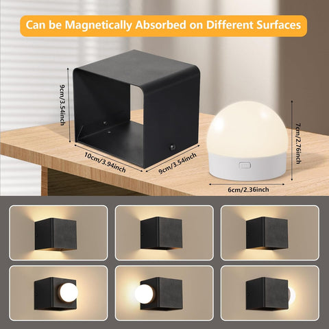 Wall Light LED Indoor - Black Wall Sconce Indoor USB Rechargeable 1.5W 3000K 4000K 6000K Brightness Adjustable - Modern Wall Lamp for Living Room Bedroom Stairs Hallway