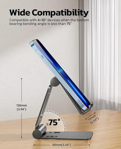 Nulaxy Aluminum Adjustable Phone Stand – Foldable Desk Holder for All Smartphones