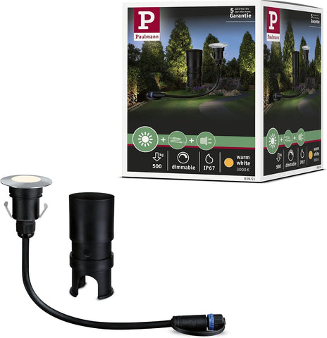 Paulmann 93951 Outdoor Plug & Shine Ground recessed Lighting 2.5W IP65 3000K 24V 55mm Silver Stainless Steel/Plastic, 5.5 x 5.5 x 9 cm
