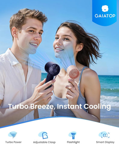 Turbo Handheld Fan with LED Torch & Clasp Base