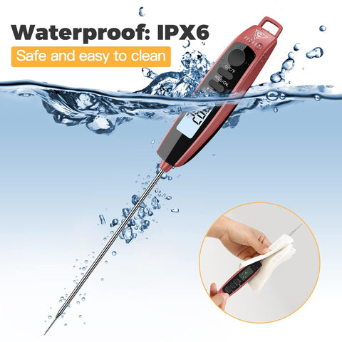 Instant Read Meat Thermometer with LCD Backlight, Black Red