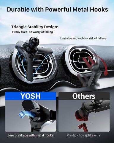YOSH Magnetic Car Phone Mount for Round Vent – Secure Metal Hook Design