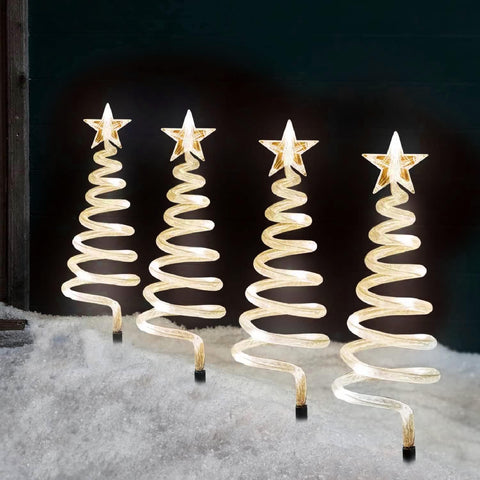 Festive Fix 40 LED Spiral Christmas Tree Pathway Lighting - Set of 4 White Outdoor Christmas Decorations for Garden Paths, Energy-Efficient Xmas Lights for Pathway, Festive Yard & Holiday Displays